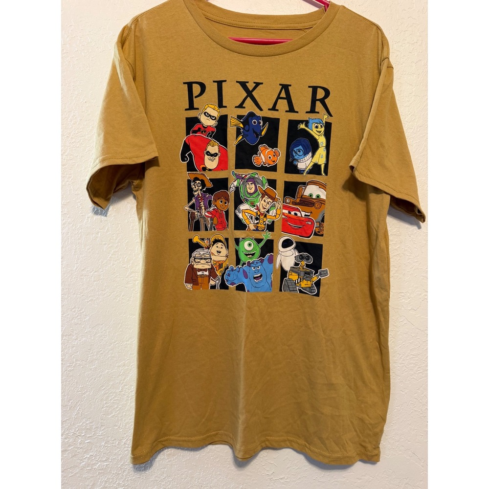 Disney Pixar Characters Graphic T-Shirt XL Mustard Yellow Short Sleeve Crewneck